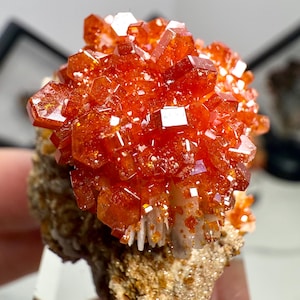Fiery Vanadinite on Barite: Morocco Mineral Specimen, Sparkling Red Crystals