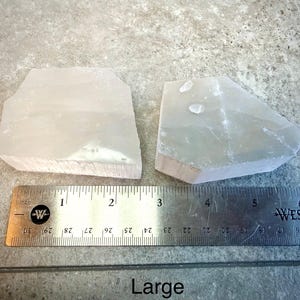 Pu&ograve; includere: Due grandi pietre chiare di forma irregolare sono esposte accanto a un righello. Le pietre sono lunghe circa 7,6 cm. La parola "Large" &egrave; stampata sotto il righello.