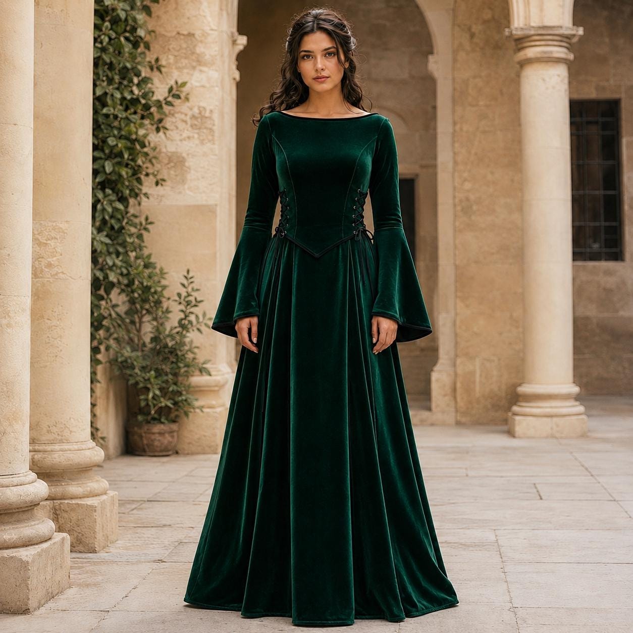 green velvet dress bell sleeves Sleeve Costume