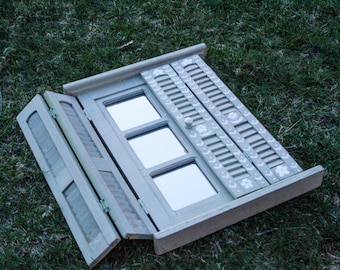 Mirror Unique with Shutters Wooden Wall Mirror Cottagecore Farmhouse Decor Rustic Window Mirror