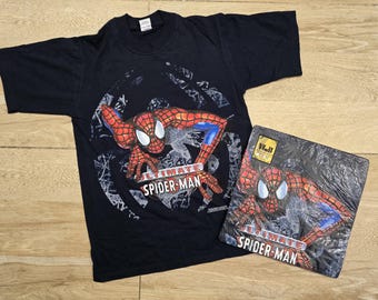 Men's vintage Spiderman t-shirt from the 90s with embossed texture