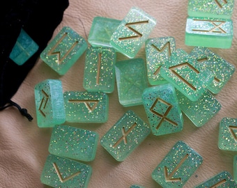 Spring Green Elder Futhark Divination Rune Set