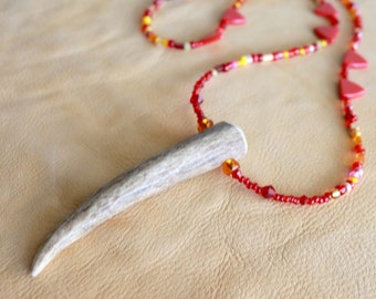 Sunrise Totem Glass Beaded Deer Antler Statement Necklace