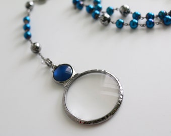 Blue Magnifying Glass Prayer/Meditation Beads Reading Rosary