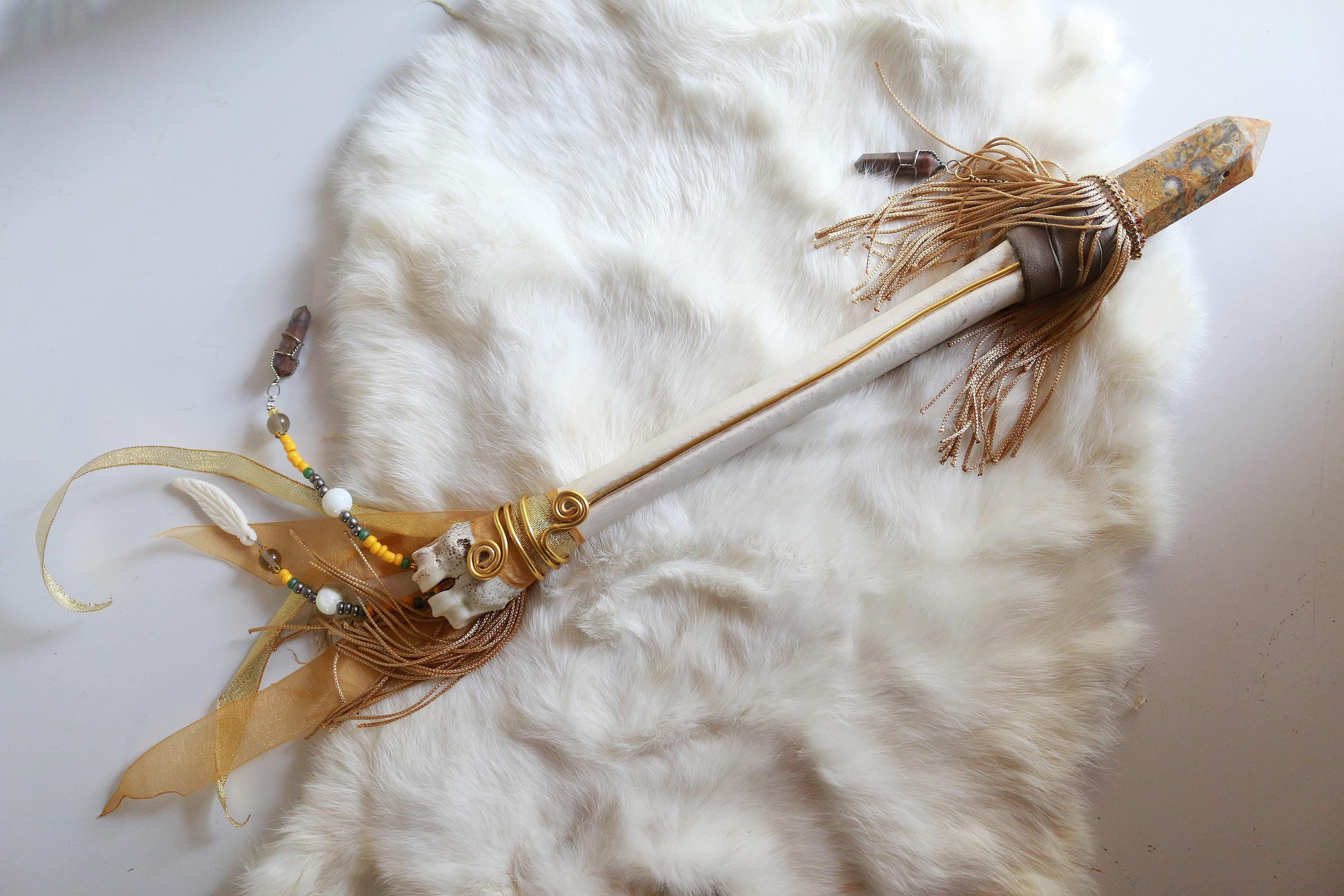 Golden Hour Lace Agate & Deer Bone Ritual Tool / Wand