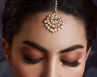 Tocado tradicional femenino maang tikka, cadena para la cabeza para bodas, festivales, aniversarios, cumpleaños