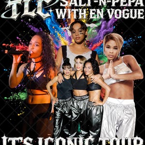 TLC Salt N Pepa En Vogue PNG, dess ikoniska turnétröjadesign, 90-talskonsertgrafik, sublimeringsdigital nedladdning