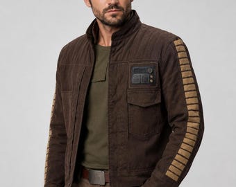 スター・ウォーズ キャシアン・アンドー ジャケット ローグ・ワンにインスパイアされた手作りのブラウンキャンバスレザー コスプレコート