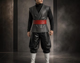 手作りアニメ戦士レザー道着コスチューム武道コスプレ衣装（男性用）