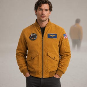Project Hail Mary Jacket Mens Corduroy Bomber Space Mission Patch Pilot Coat Costume Handmade
