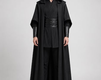 スター・ウォーズにインスパイアされた黒いジェダイローブ衣装、手作りのシス卿チュニックコスプレコスチューム