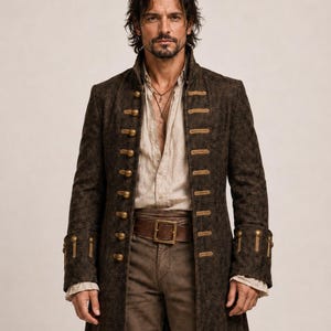 Kapten Jack Sparrow Pirat Trenchcoat Handgjord Herr Vintage Steampunk Cosplay Jacka