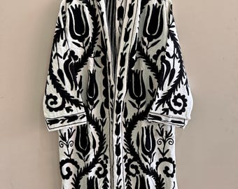Suzani lange jas geborduurde lange kimono-badjas