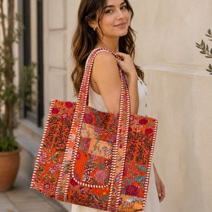 Baumwoll gequiltete Patchwork-Einkaufstasche Handgemachte Schultertasche im Boho-Stil
