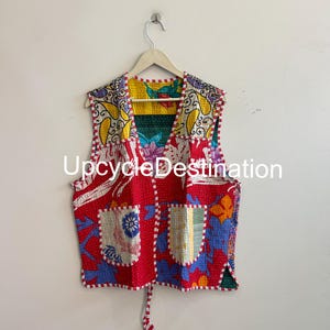 Colorful Patchwork Vest Boho Festival Sleeveless Jacket Statement Indie Vest Women