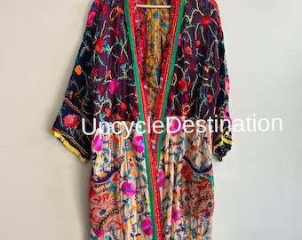 Traditioneel Indiaas handgeborduurd phulkari-kimonostofdoekjasje voor dames