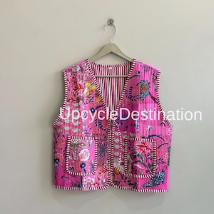 Patchwork-quiltad jacka, handgjord bohemisk indisk väst, ärmlös bohemisk vändbar jacka