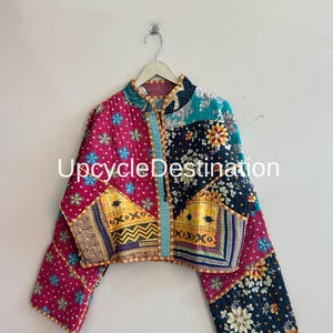 Handmade Patchwork Jacket Mixed Print Quilted Jacket Boho Crop Coat