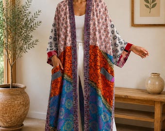Patchwork kimonostofdoek, bohozijde open voorkant omslag