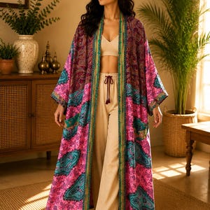 Bohemian Festival Cover Up , Vintage Silk Patchwork Kimono Jacket