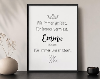 Personalized poster for a stillborn child with name and date, bereavement gift for baby loss, memory of miscarriage, memorial image of an angel baby, memorial print