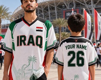Camiseta de fútbol de Irak con nombre y número personalizados, camiseta de fútbol, orgullo iraquí, ropa para el día del partido, ropa para festivales de mujer, top estético tipo blokette