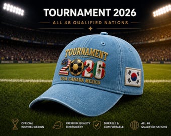 2026 Soccer Tournament Hat, Custom Country Flag Dad Hat, Vintage Adjustable Cotton Cap, Football Fan Gift