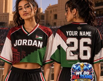 Jordan Soccer Crop Top Jersey Custom Name Number Football Shirt Jordanian Game Day Outfit Women Festival Clothing Blokette Aesthetic