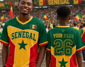 Camiseta de fútbol de Senegal con nombre y número personalizados, atuendo para el día del partido de Senegal, ropa de festival para mujer, estilo Blokette Aesthetic