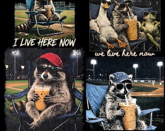 Paquete I Live Here Now Mapache PNG, Camiseta divertida de béisbol de mapache PNG, Solo estilo mamá de béisbol PNG, Camiseta de mamá de sóftbol, I live here now Goos