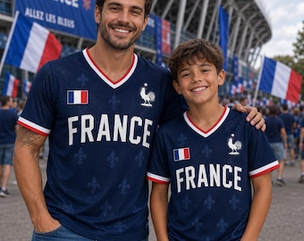 Camiseta de fútbol de Francia personalizada con nombre y número. Camiseta de fútbol con orgullo francés. Ropa deportiva para el día del partido. Regalo deportivo personalizado para novia.