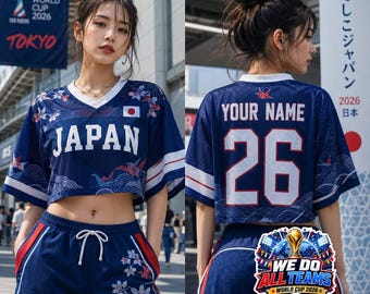 Camiseta corta de fútbol de Japón con nombre y número personalizados, ropa urbana japonesa, atuendo para el día del partido, ropa de festival para mujeres, Blokette