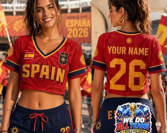 Spain Soccer Crop Top Jersey Custom Name Number Football Shirt Espana Game Day Apparel Women Festival Clothing Trendy Blokette Aesthetic