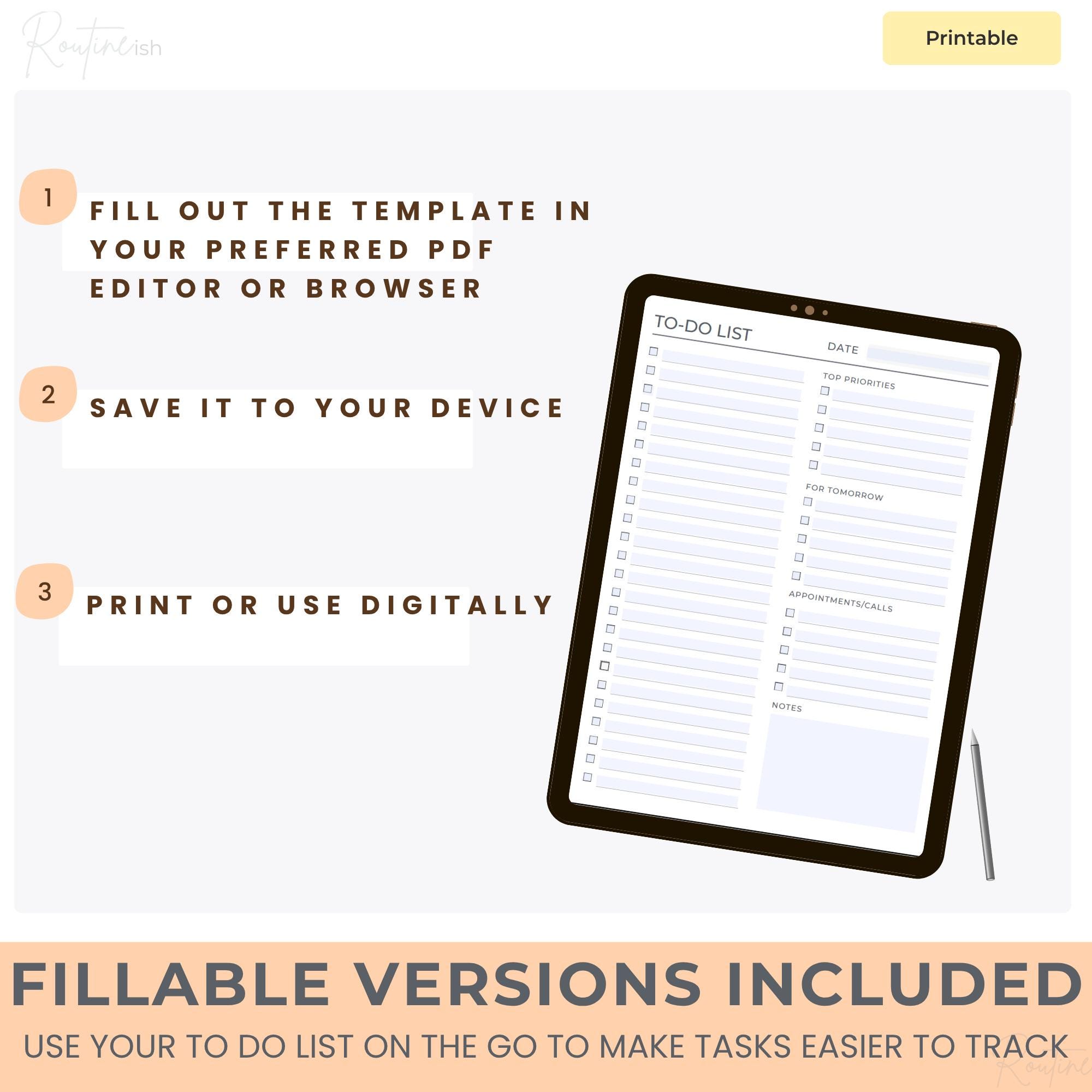 Minimalist to Do List Printable, Daily Task Tracker, Fillable PDF (a4 ...