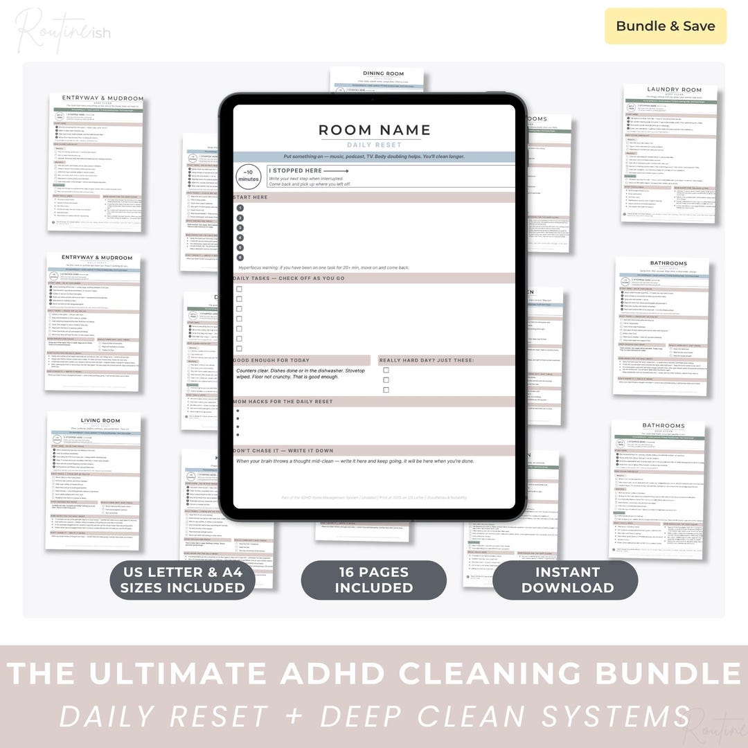 ADHD Cleaning Checklist Bundle | Daily Reset, Deep Clean Schedule (PDF ...
