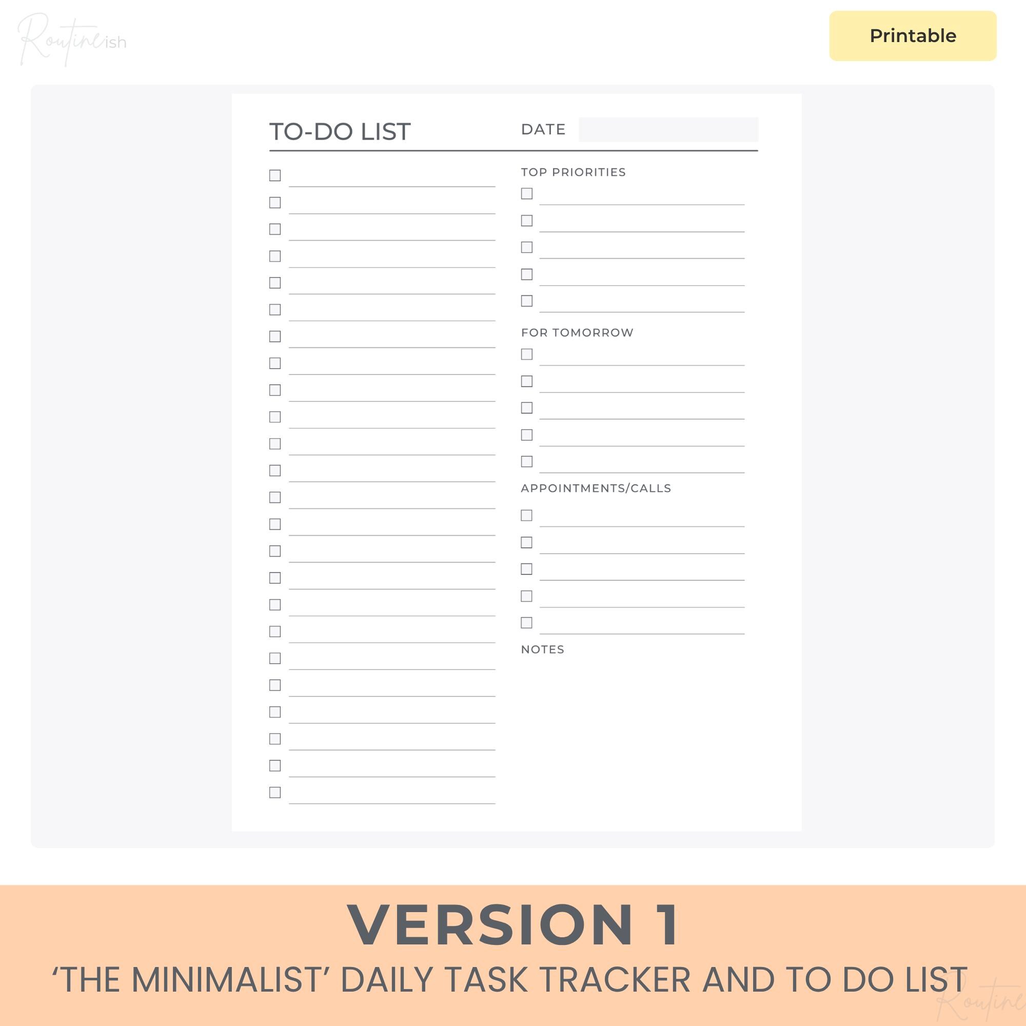 Minimalist to Do List Printable, Daily Task Tracker, Fillable PDF (a4 ...