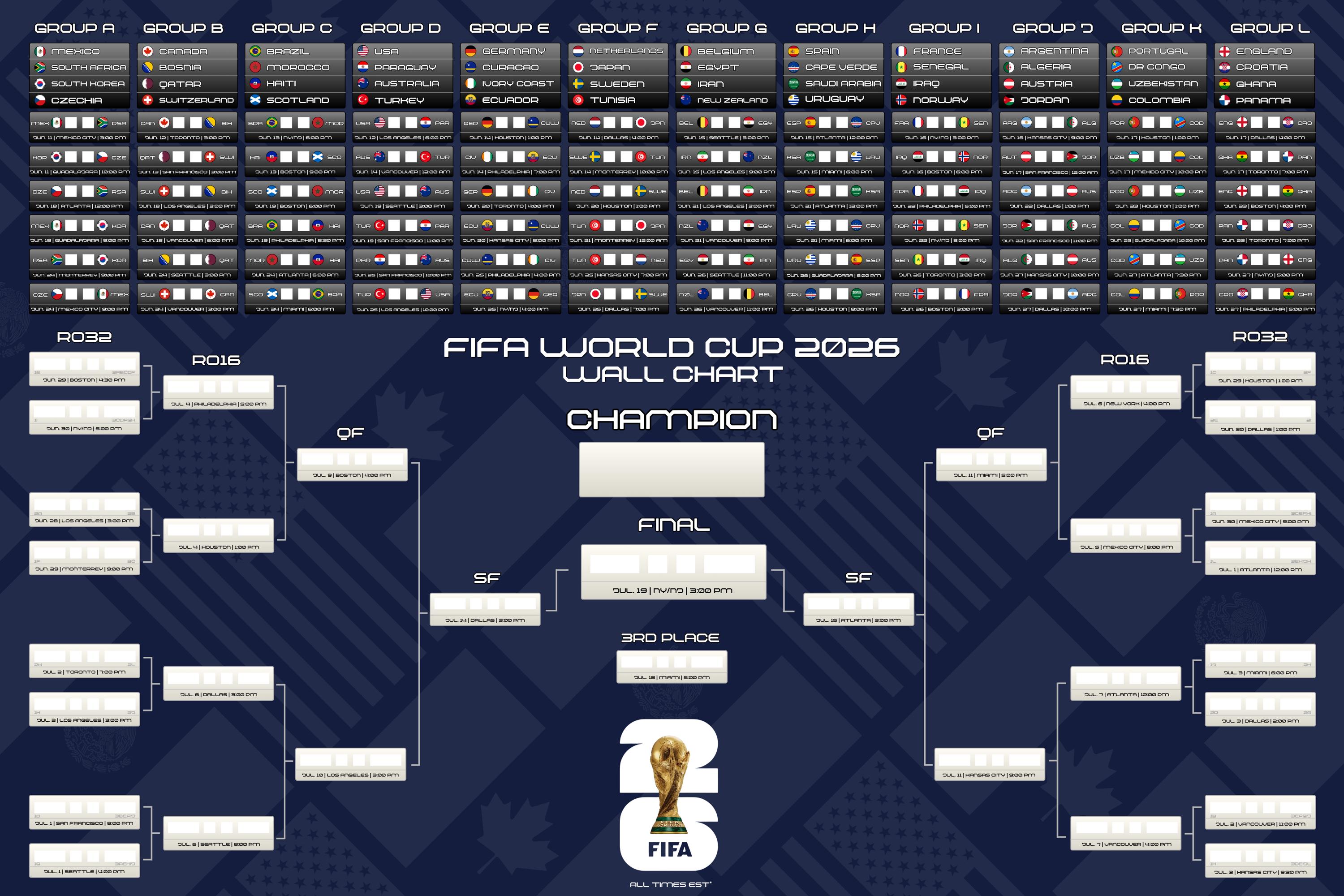 FIFA World Cup 2026 Wall Chart (36in X 24in)[enhanced] - Etsy UK