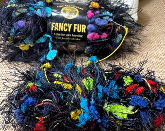 Discontinued Lion Brand Fancy Fur Bold Black Eyelash Yarn — New with Tags Plus Partial