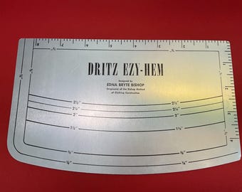 Vintage Dritz Ezy-Hem Aluminum Hem Gauge Double-Sided — Edna Bishop — Mid-Century Sewing Tool Dritz 617