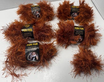 Lion Brand Fun Fur Yarn – Copper Eyelash Novelty, 100% Polyester (6 Skeins + Partial)