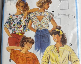 Molde para blusa feminina vintage dos anos 80 – Burda 6320, 4 modelos (tamanhos europeus 140-176)