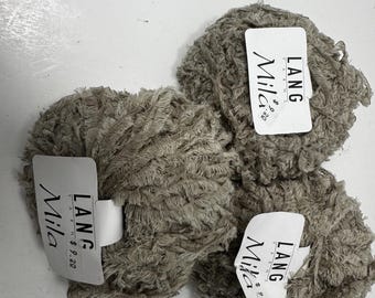Lang Yarns Mila Eyelash Yarn – Taupe Gray – Cotton Acrylic Blend – 3 Skeins