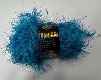Lion Brand Fun Fur Yarn: Turquoise Eyelash Novelty Craft Supply