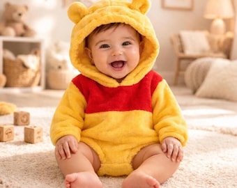 Bear Baby Costume Romper – Cute Hooded Plush Baby Bear Onesie, Cozy Animal Outfit for Photoshoot & Halloween