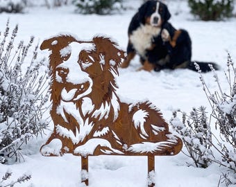 Rustic Border Collie Garden Stake – Rusted Steel Dog Silhouette, UK Made Pet Memorial