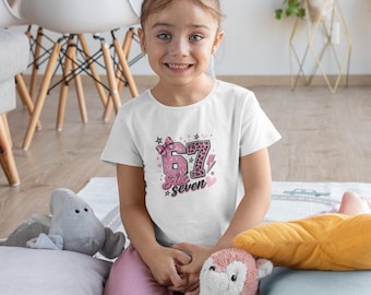Camiseta con estampado de leopardo brillante 67 / Camiseta retro rosa para niños / Camiseta de cumpleaños para niñas