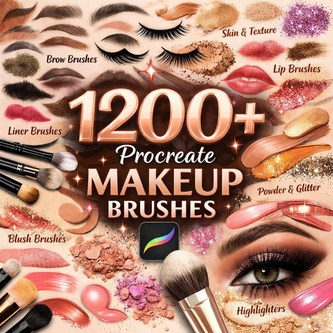 1200+ Procreate Makeup Brushes Bundle | Lips, Eyes, Eyeliner Face ...