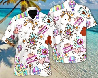 Hawaiiaans shirt Magical Kingdom, pastel themaparkkleding, kasteel zomervakantie T-shirt