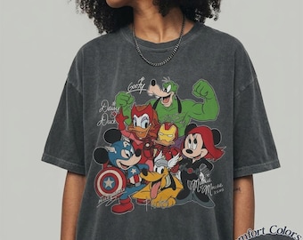 Retro Mickey and Friends Signatures Marvel Comfort Colors-shirt, Disney Marvel Avengers-shirt, Marvel Mickey Friends-T-shirt, Disney 2026 Trip