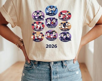 Mickey en Minnie schurken shirt 2026, Disney koppels tijdperken T-shirt, leuk Disneyland reis vakantie T-shirt, Halloween Disney Matchy cadeau